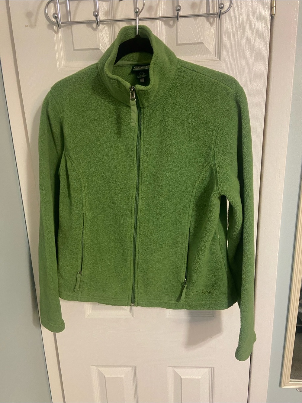 L.L. Bean Women's Light Green Full-Zip Teddy Fleece Jacket
